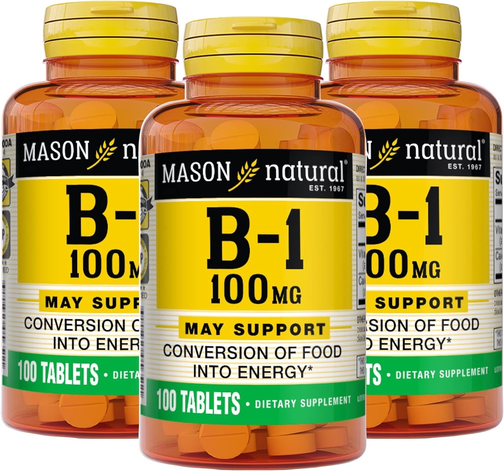 Mason Natural Vitamin B1 (Thiamin) 100 mg, Conversion of Food into Energy, Supports Nerve and Immune Health, 100 Tablet (Paket 3)