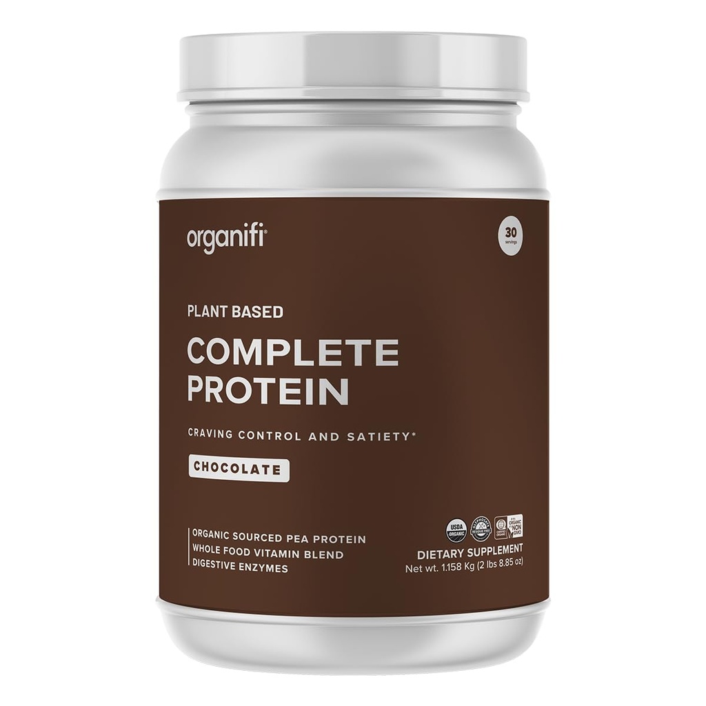 Organifi Complete Protein Chocolate Flavor - Tanaman Vegan Organik berbasis bubuk Protein dengan Enzymes Digetical - 30 Hari Suply - Tidak Soy, Dairy, atau Gluten