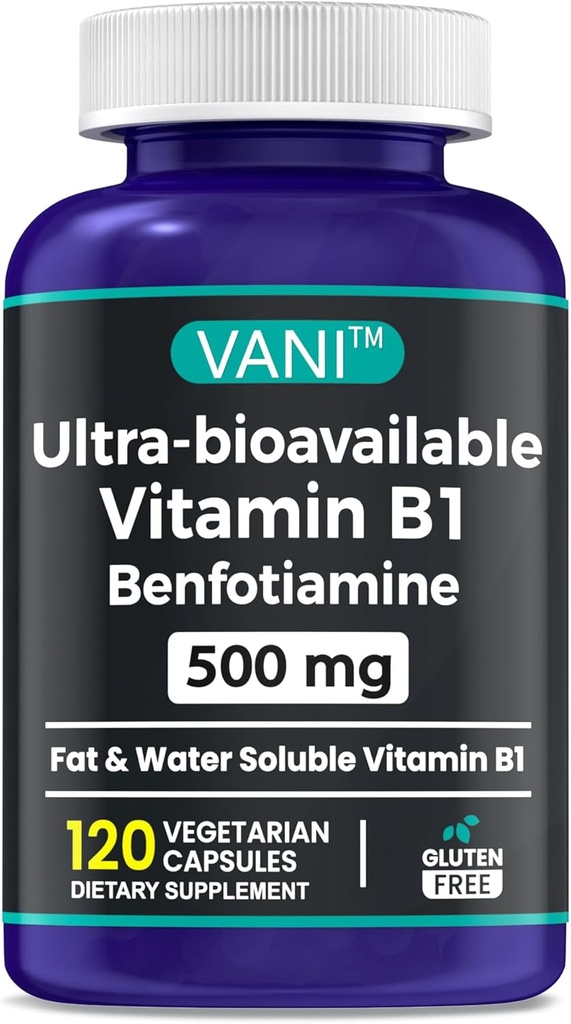 2 dalam 1 Enhanced Formula: Vitamin B1 dengan Benfotiamine 500mg, Suplemen Solutable Fat dari Vitamin B-1, 500 mg - 120 Capsules (1)