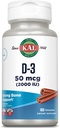 KAL Vitamin D3 Chewables 50 mcg, Vitamin D 2000 IU sebagai Cholecalferol, Sugar Free, Natural Cinnamon Flavor D3 Vitamin, Ammune Dukung & Bone Health, 100 Pelayan, 100 Chewables