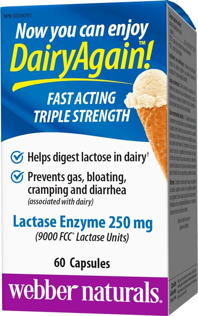 Webber Dairy Lagi 250mg Lactase Enzyme Triple Kekuatan, 60 Kapsul