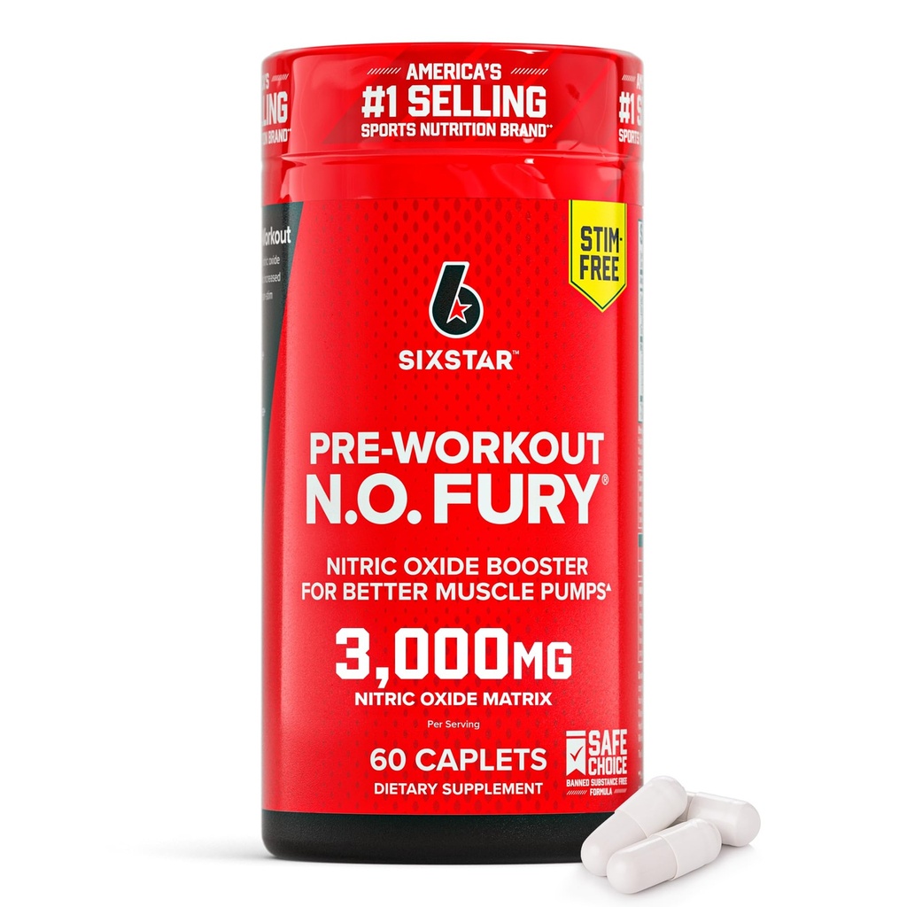Suplemen Enam Bintang Nitric Oxide untuk Pria & Perempuan, Pembangun Otot (60 Count)