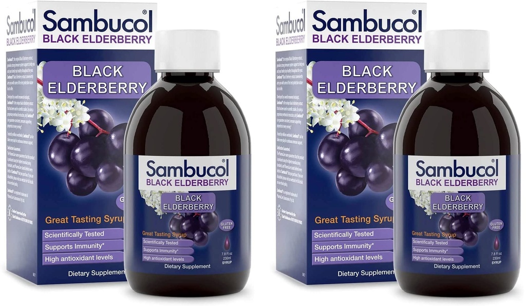 Sambucol Black Elderberry Syrup - Sambucus Elderberry Syrup, Black Elderberry Liquid, Imune Dupport, High Antioksidants, Gluten Free - Original Formula, 7.8 Fl Oz (Paket 2)