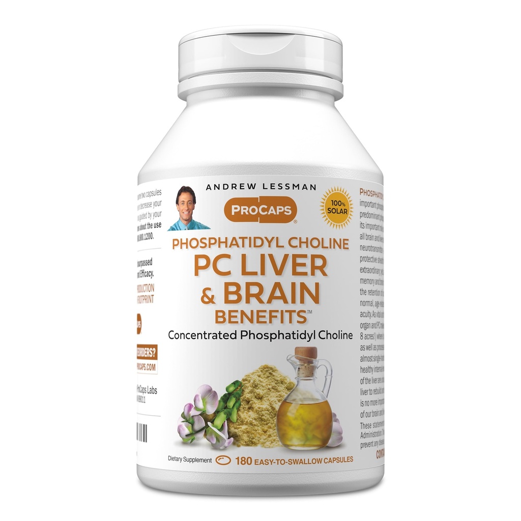 ANDREW LESSMAN PC Liver and Brain Benefts 180 Softgels - Pfoshatidyl Chooline, Paling Penting Gedung Blok untuk Hati dan Struktur Otak, Fungsi. Tidak ada Addonist. Mudah untuk Swallow Softgels