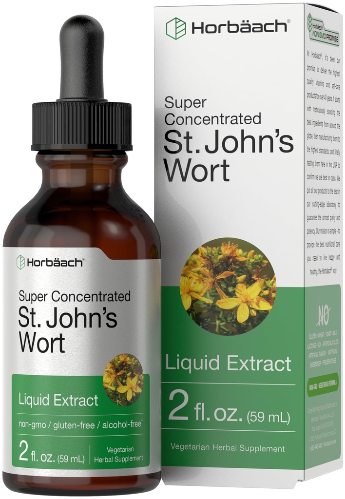 Horbäach St Johns Wint Tacrture 124; 2 Fl Oz 124; Alkohol Bebas 124; Minyak Vegetarian Ekstrak 126; Non-GMO, Gluten Free Supplemen