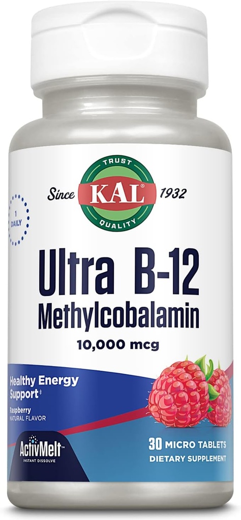 KAL Ultra B12 Methylcobalamin 10.000mcg, Potamin Tinggi B-12 untuk Energi Sehat, Metabolisme, Nerve, Red Blood Support,