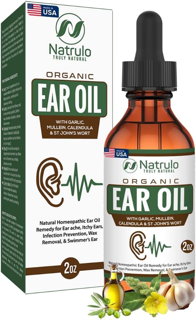 Minyak Telinga Organik untuk Infeksi Telinga - Eardrops Natural untuk Ear Pain, Ear Perenang & Wax Removal - Anak-anak, Dewasa, Bayi & Dog Earache Remedy - Ear Drops with Mullein, Garlic Made in USA
