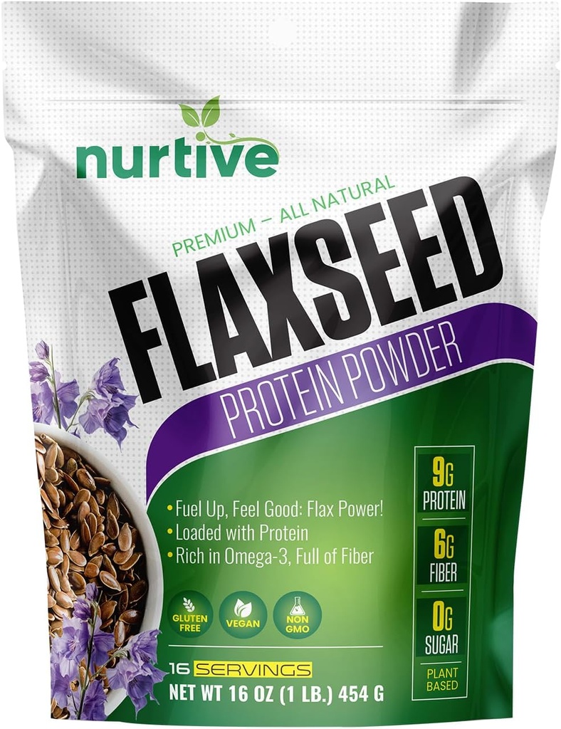 Flaxseed Protein Powder - Plant- Based, Rich in Omega-3 dan Antioksidants - Ideal for Post-Workout Recovery - Nutonations Boost for Smoothies & Non-GMO & Gluten- Free (16 oz / 454g)