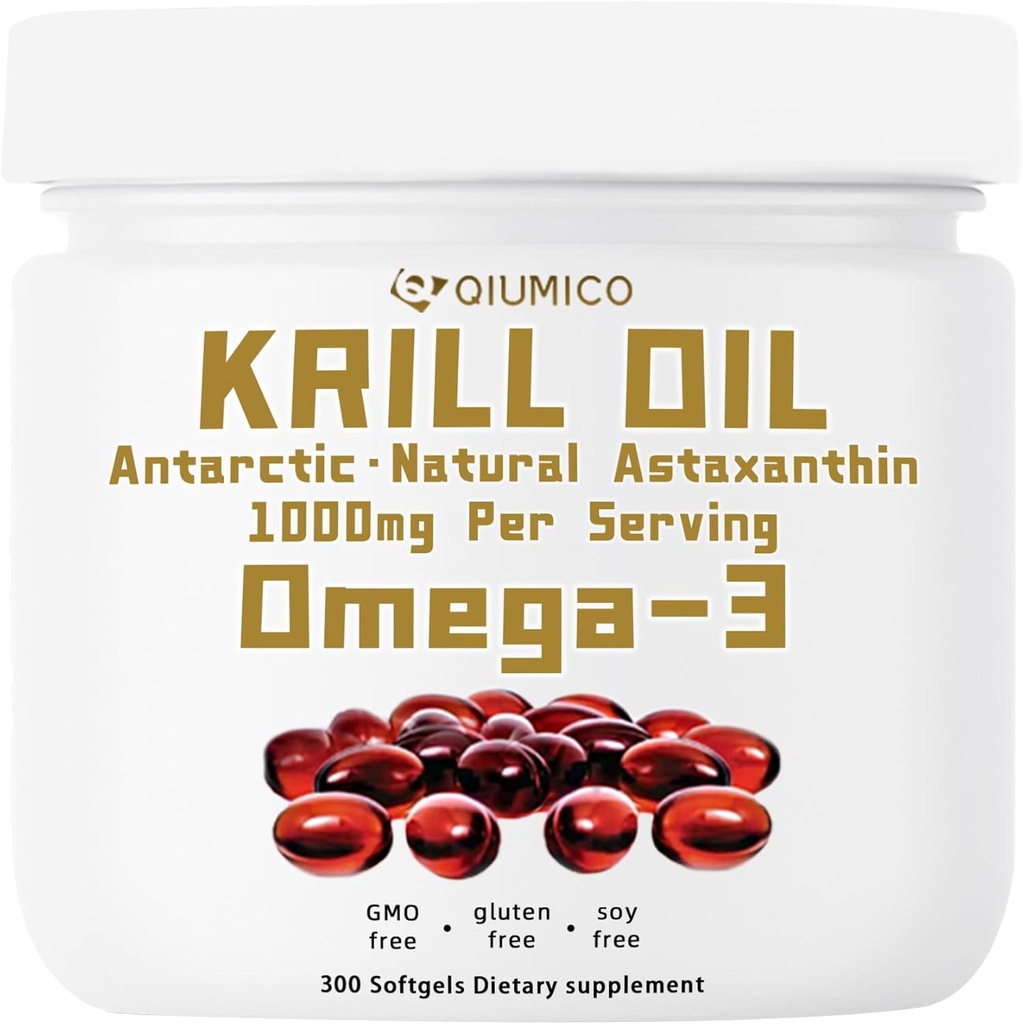 Tambahan Minyak Krill Antartika, Rich dalam EPA Omega- 3s, DHA & Astaxanthin, 10000mg Per Serving, Suplemen Jantung dan Imunitas, 300 Soft- Gels
