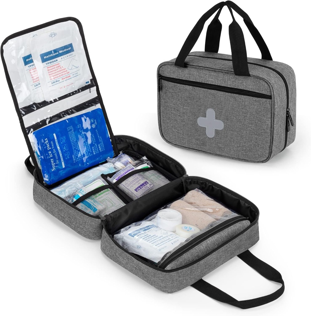 CURMIO Little First Aid Bag, Ransel Trauma Darurat Kosong untuk Mendaki, Berkemah, Mobil, Perjalanan, Rumah dan Luar Rumah, Gray, BAG HANYA, Paten Mending