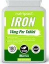 Iron Tablet 14mg - Mudah untuk menelan satu hari Formula - Membantu Mengurangi Tiredness & Fatigue, Energy Booster, Mendukung Sistem Imune, Pembentukan Sel Darah Merah - 6 Bulan Suppplemen - 180 Vegan