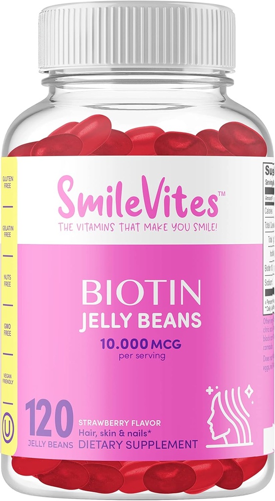 Heartland Pharma Biotin 10.000 MGC Jelly Beans 124; Hair, Skin & Nails Dukung kedua 124; Vegan, Gluten- Free, Non-GMO & Kosher Friendly 124; Strawberry Flavor 124; 120 Count