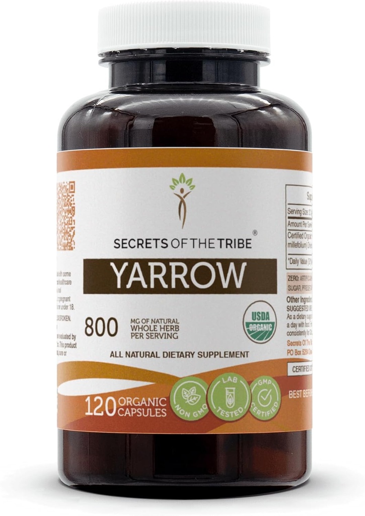 Rahasia Suku Yarrow USDA Organik 124; Dibuat dengan Vegetarian Capsules dan Certified Organik Yarrow (Achillea millevolium) Dry Leaf and Flower (120 Capsules)