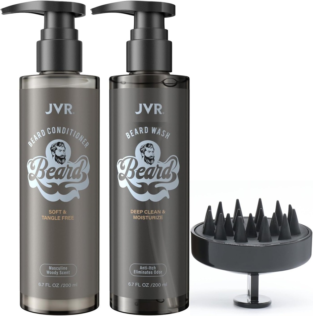 JVR Beard Wash dan Conditioner Beard for Men, Beard Shamhod Cleanse and Reduces Frizz, Spred & Strengthens, Organic with Coconut, Aloe, Provides Shine for Dry & Coarss Care (6.7oz)