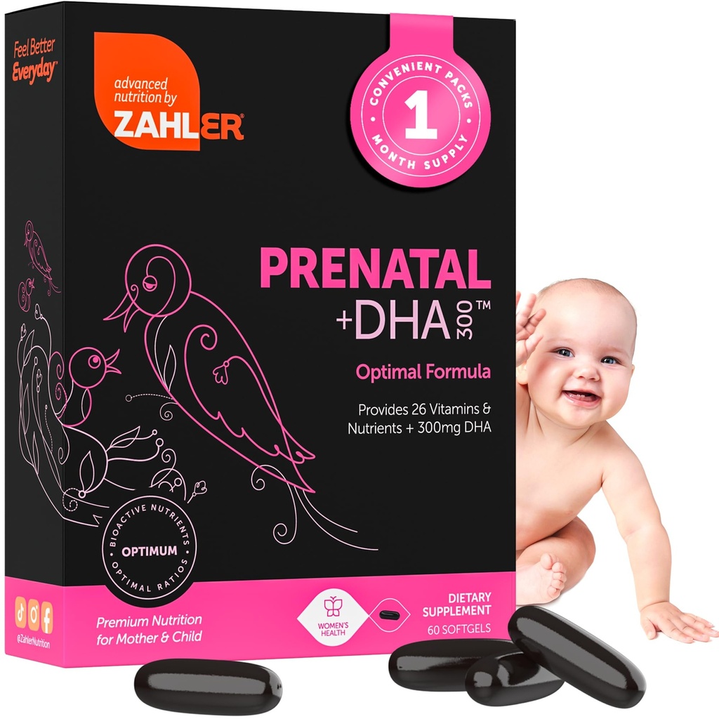Zahler Prenatal Vitamin with DHA & Folate - DHA Suplemen & Prenatal Multivitamin for Mother and Child - Kosher Prenatal DHA Prenatal Vitamin with Iron, Pre Natal Softgels 60 Count