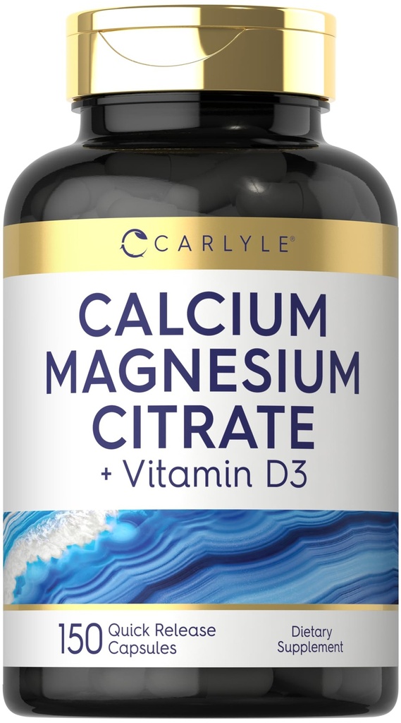 Carlyle Calcium Magnesium Citrate dengan Vitamin D3 124; 150 Capsules 12.4; Non-GMO & Gluten Free Suplemen