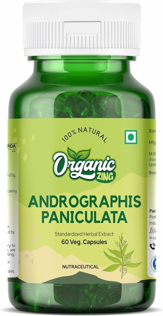 Tambahan Andrographolide Organik ZING - Diekstrak dari Andrographis panik - Vegan & Gluten- Free - 60 Kapsul, 400mg Masing-masing