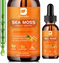 Sea Moss Liquid Drops - Organic Sea Moss Raw Gel with Burdock Root, Tumeric, Spirulina, Seaweed Moss Gel Suplemen Gut Health & Antioksidant - 2 Fl Oz