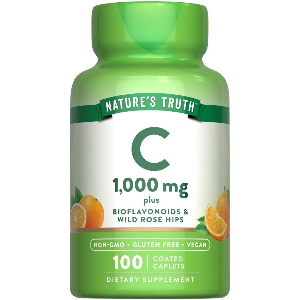 Nature 's Truth Vitamin C Bioflavonoid & Rose HIPS 124; 100Caplets 124; Vegan, Non-GMO dan Gluten Free Suplemen