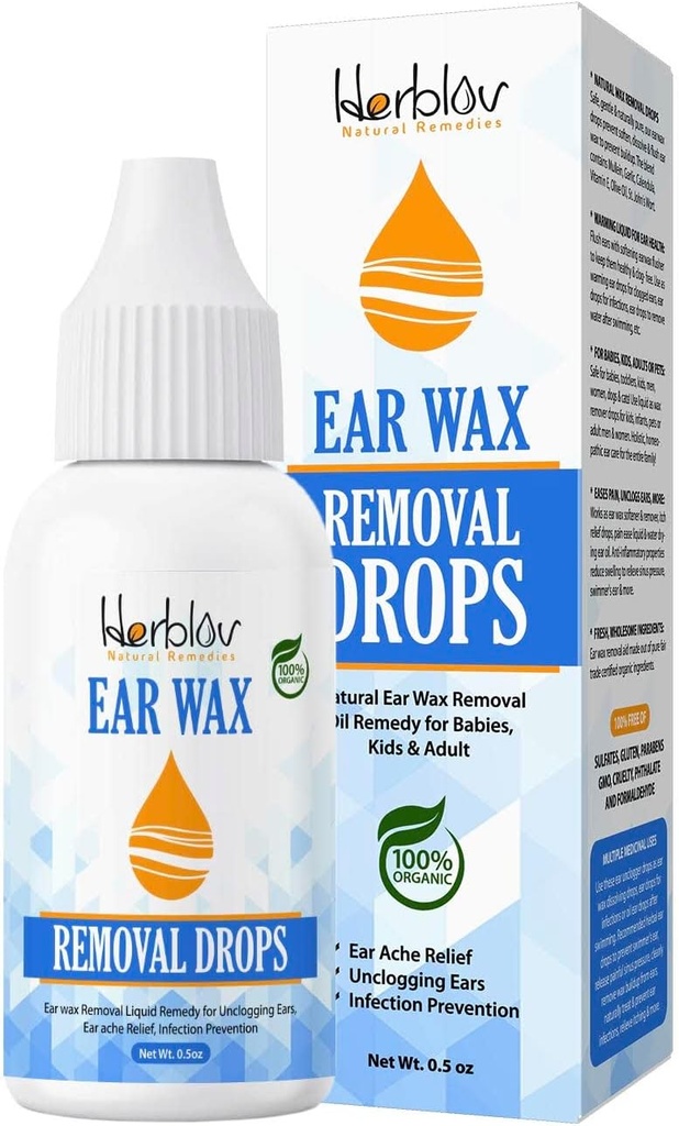 Ear Wax Wax Removal Drops for Clogged Ears - Natural Ear Wax Cleaner Oil for Kid, Adult, Baby - Earwax Removal Liquid Remedy for Unclogging Ears, Earache Relief, Ear Health (Dibuat di USA)