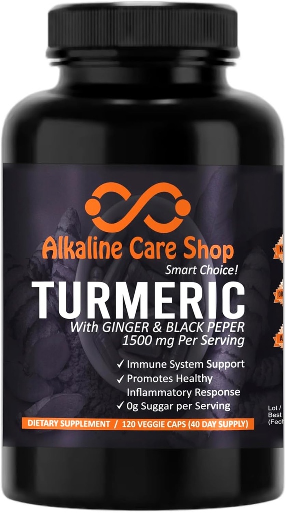 Alkaline Care 124; Turmeric Curcumin Supplement 1500mg with Organic Turmeric, Ginger & Black Pepper for Best Disorder 124; Non-GMO 124; Joint & Healthy Inflammation Respport (120 Veggie Capsules)
