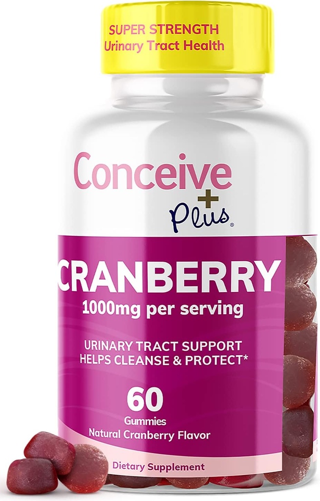 Gummi PLUS Cranberry - 1000mg Strengberry Gummy Vitamin, Urinary Health, 60 Gummy Count, 30 Hari Supply