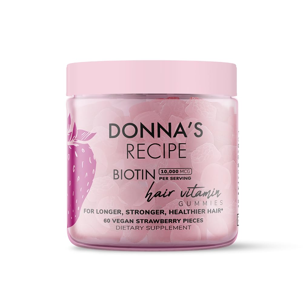 Donna 's Recipe by Tabitha Brown 124; Vegan Strawberry Biotin Hair, Skin & Nails Gummies - 10.000 mcg Biotin, Bersih, Non- GMO, Gluten-Free, 60 Gummies