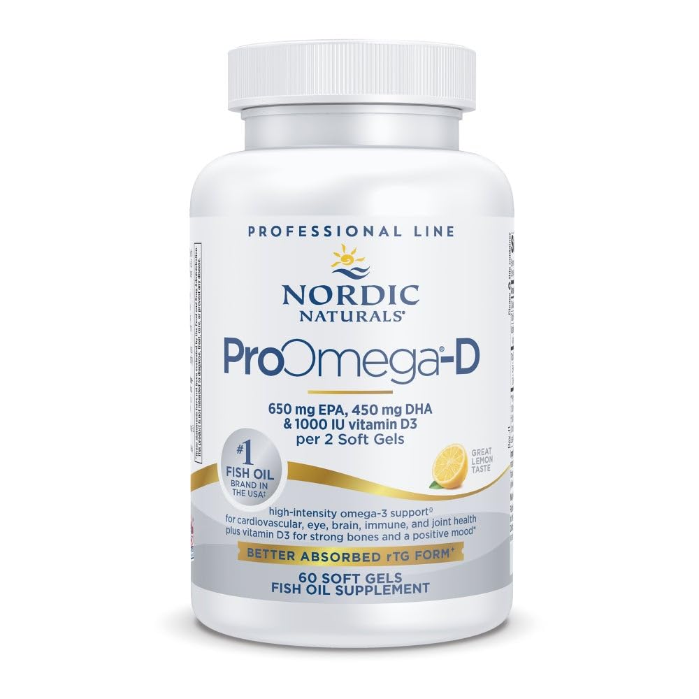 Nordic Averal ProOmega- D, Lemon Flavor - 60 Soft Gels - 1280 mg Omega-3 + 1000 IU D3 - Tinggi Potency Minyak Ikan - EPA & DHA - Otak, Mata, Hati, & Imune Kesehatan - NN-GMO - 30 Hamba