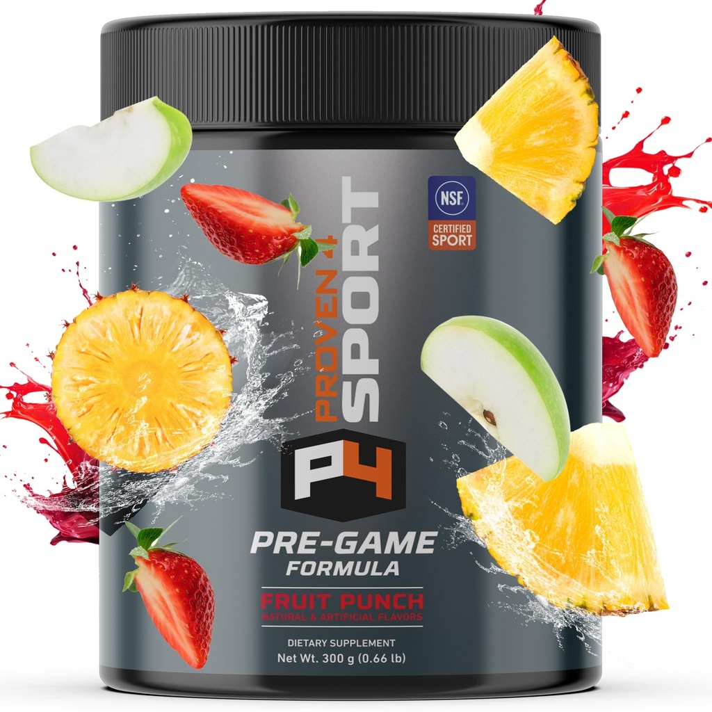 Powder Pre Workout Proven4 untuk Pria dan Wanita dengan Kreatine - Beta Alanine - Caffeine, NSF Certified preworks Energi Tambahan Buah 30 Servis