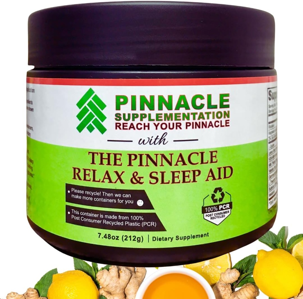Pinnacle Relax & Sleep Supplement, Sleep Dupport with Melonalin, Valerian Root, Ashwagandha, L Theanine, Zinc, GABA & Magnesium for Calming, Natural Lemon Tea Flavoring (30 Pelayan)