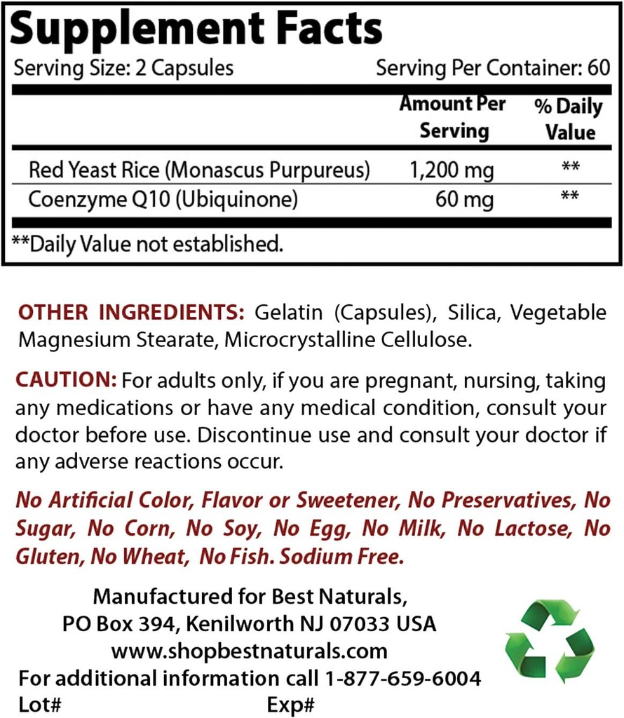 Terbaik Yeast Rice Merah dengan CoQ10 & Niacin 500 mg