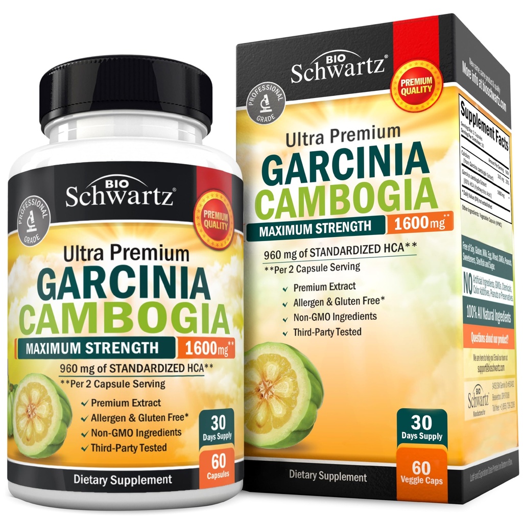 Garcinia Camigia Weight Loss Pills - Maximum Power Appetit Suppresan & Fat Burner for Men & Women - 1600mg Natural Extract & 960mg HCA - Metabolisme Booster & Carb Blocker Capsules - 60Ct