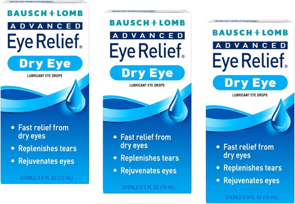 Bausch + Lomb Advanced Eye Relief, Lubricant Eye Drops for Dry Eyes, Moisturizing & Sootthing, Replenshes Tears for Fast Relief, 0.5 Fl Oz