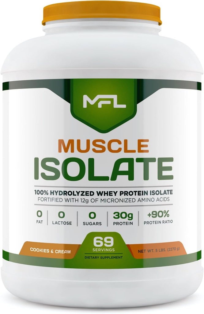 MFL 100% Isolate Protein l 30g Protein l 12g Amino Acids l Keto Friendl Low Carbs l 5 Ibs. (Cookies & Cream)
