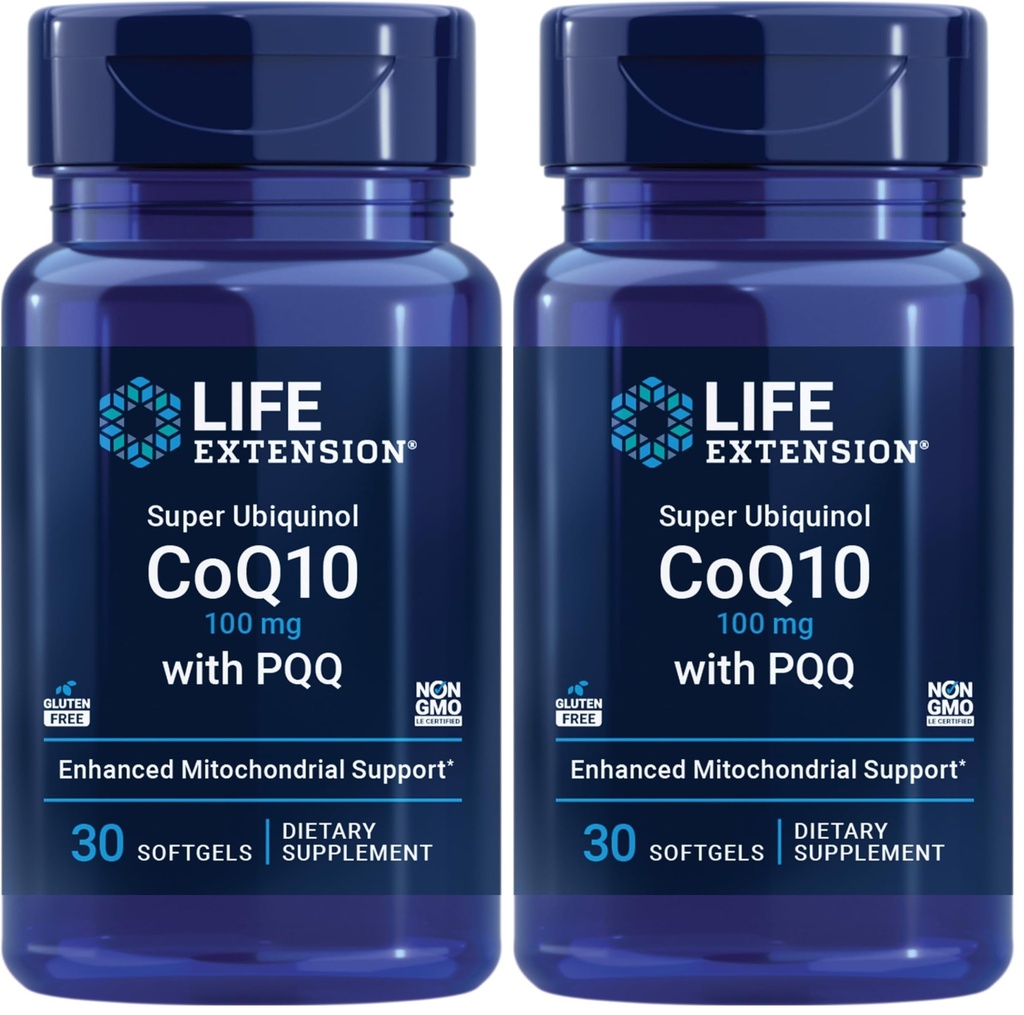 Ekstensi Hidup Super Ubiquinol CoQ10 dengan PQQ, CoQ10, PQQ, shilajit, Health Jantung, Dukungan Energi Cellular, 8X Lebih Baik Absorpsi, Gluten- Bebas, 100 mg, 30 softgels (Paket 2)