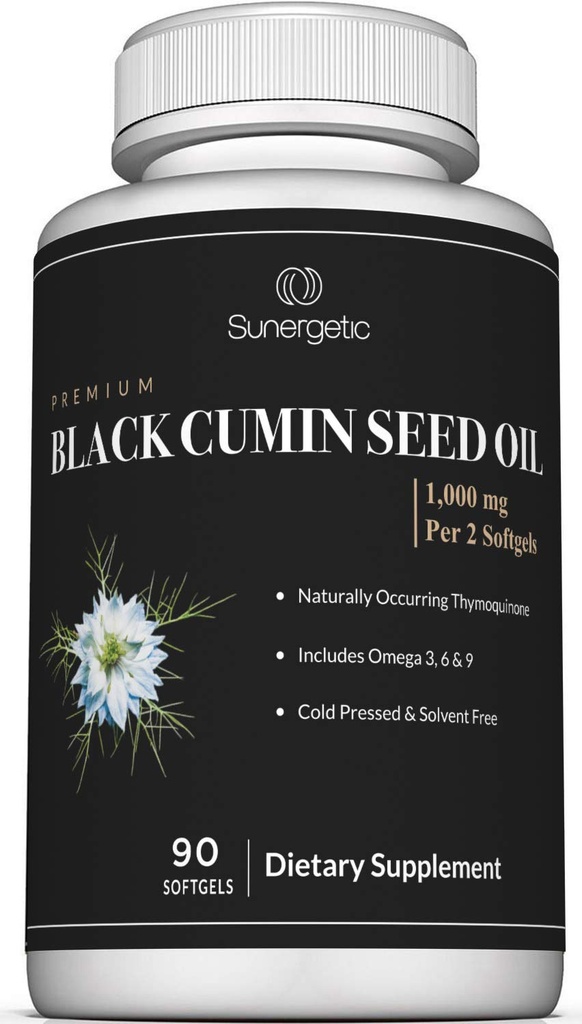 Premium Sunergik Hitam Cumin Minyak Softgel - 1,000mg dari Minyak Benih Hitam per Serving - Non GMO Dingin Menekan Nigella Sativa - termasuk Thymoquinone & Omega - 90 Softgeels