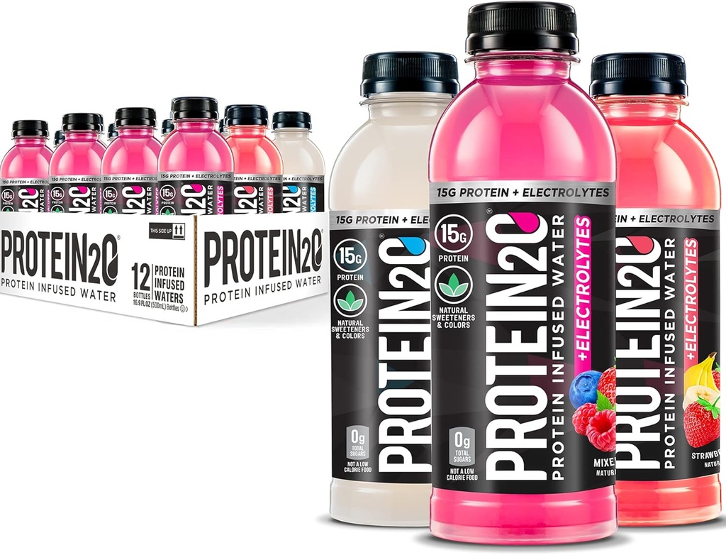 Protin2o 15g Whey Protein Isolate Infused Water Plus Electrolytes, Sugar Free Sports Drink, Ready To Drink, Gluten Free, Laktosa Free, Electrolite Variety Pack, 16.9 lf Oz Bottle (12 Count)
