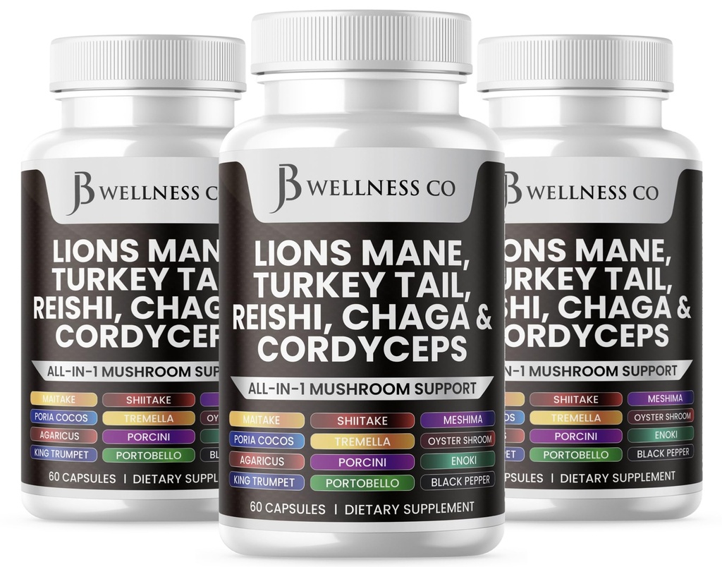 Lions Mane Suppplement Cognitive Support, Ammune Health with Turkey Tail 20in1 Mushroom Reishi Cordyceps Chaga with Marshmallow Root -180 Count