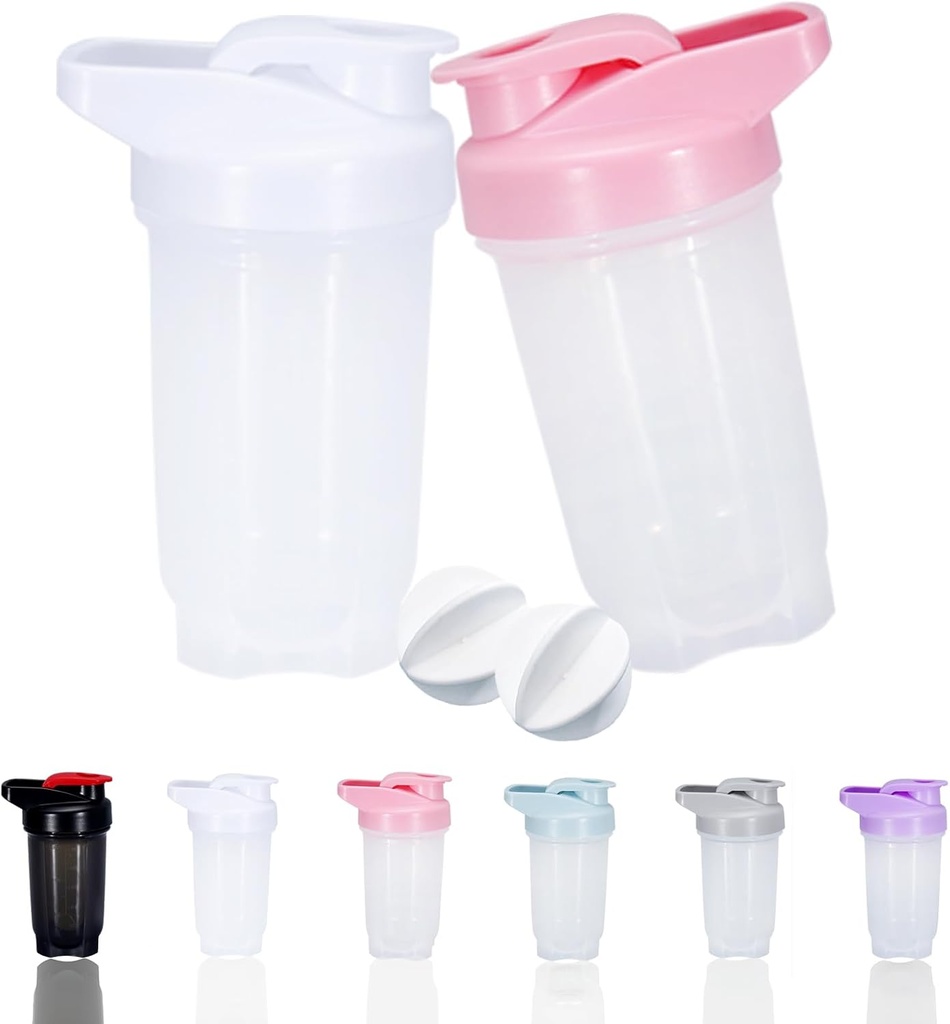 Shaker Bottle Protein Shakes Cup dan 10-Ounce / 300ML Shaker Bottle dengan Whisky Balls, Protein Botol Set, plastik Non- BPA (White + Pink (2PCS)