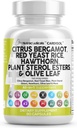 Clean Nutraceuticals Citrus Bergamot Red Yeast Rice Capsules with Plant Ssterols - with Hawthorn Extract Olive Leaf Niacin Vitamin K3 DQ10 Guggul & More