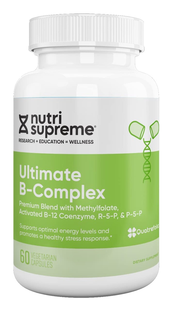 Kompleks B Ultimate Nutri, sangat Absrobable Estible B Vitamin dengan Methylfolat untuk Mendukung Fungsi Sistem Gugup, 60 Kapsul