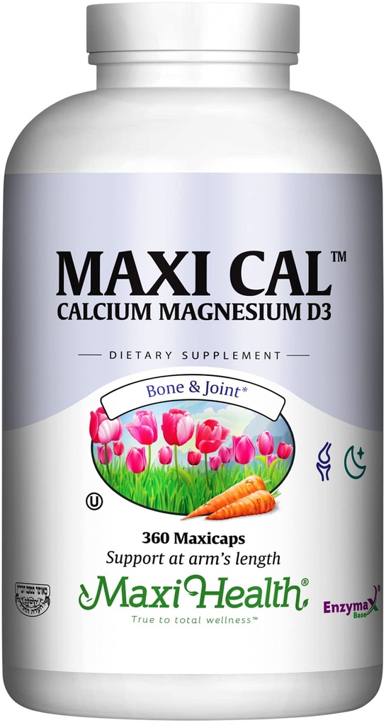 Maxi Health Calcium 1000 mg Suplement with Vitamin D3 (1000 IU) and Magnesium (500 mg) - Bone, Teeth and Joint Support for Men and Women - 360 Capsules - Maxi Cal