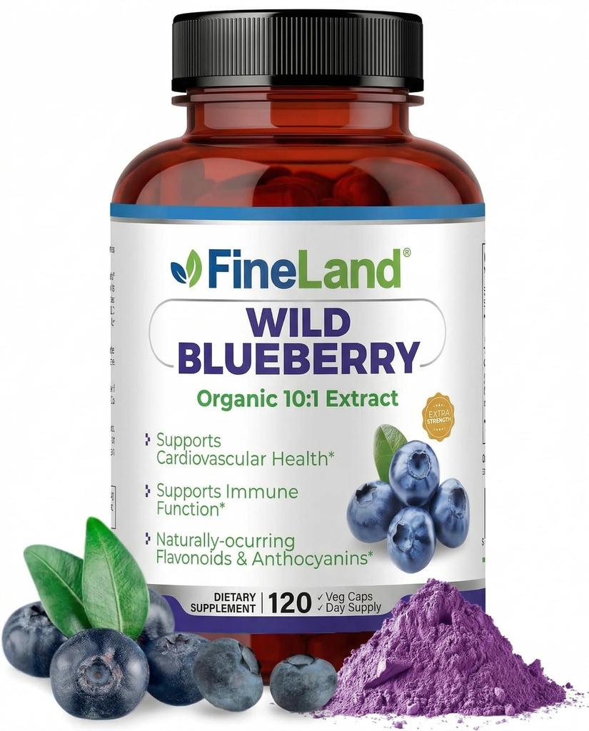 FineLand Wild Blueberry 10: 1 Ekstraksi, 6.000 mg Kekuatan, 120 Vegan Capsules, Rich dalam Flavonoid & Anthocyanins, Antiokidant Dukungan untuk Kesehatan Otak & Hati, 4-Bulan Suppply, Non-GMO Dibuat di AS