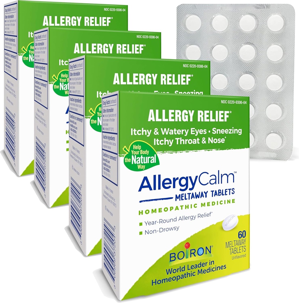 Boiron AllergyCalm Tablet 240 Count, Relief from Allergies and Hay Fever Sympitics of Sneezing, Runny Nose, Itchy Eyes, Throat, Allergy Calm Tab (Forest RhinAllergy) (Pack of 4 60ct Boxes)