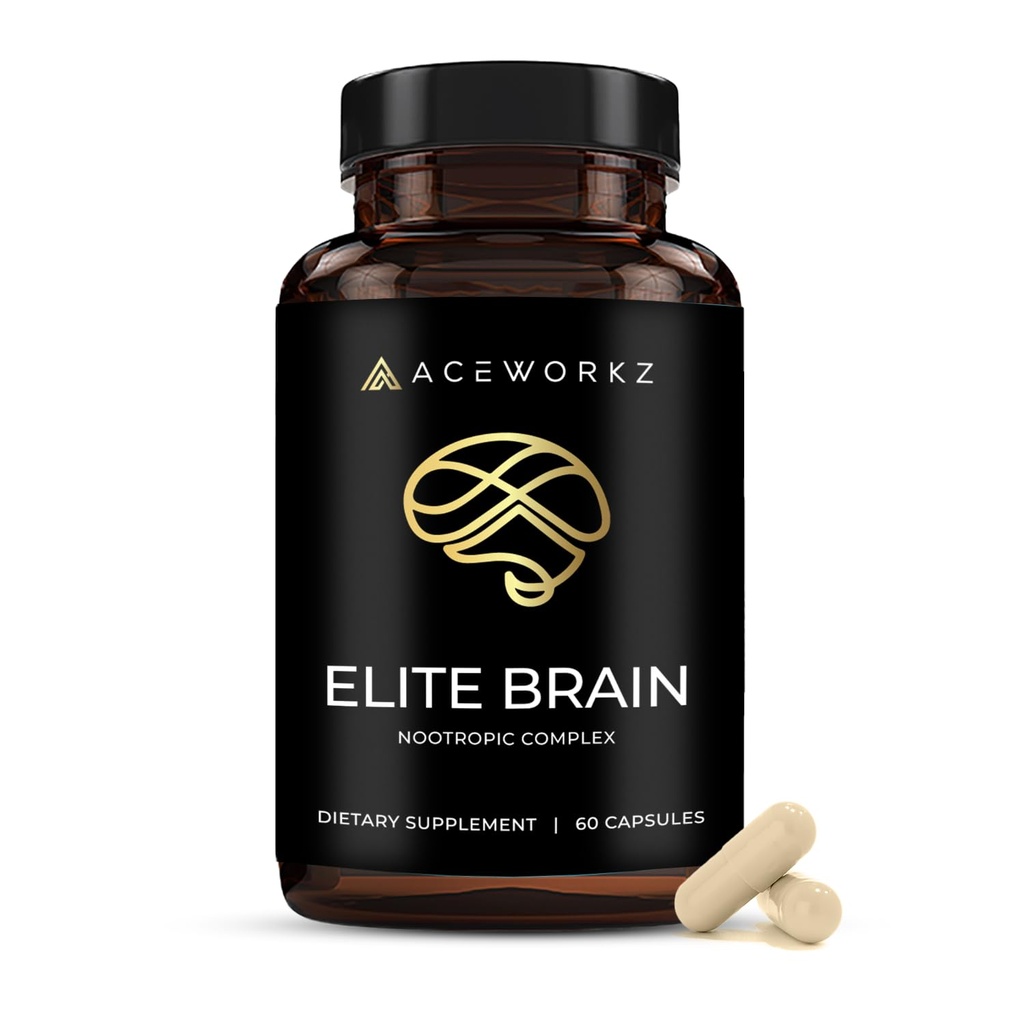 Elite Brain - Nootropic Supplement for Focus, Memory & Mental Clarity - ALCAR, Lions Mane, ALA, L- Theanine, Vitamin B Complex - Natural Energy, Caffeines - Free (60 Capsules)