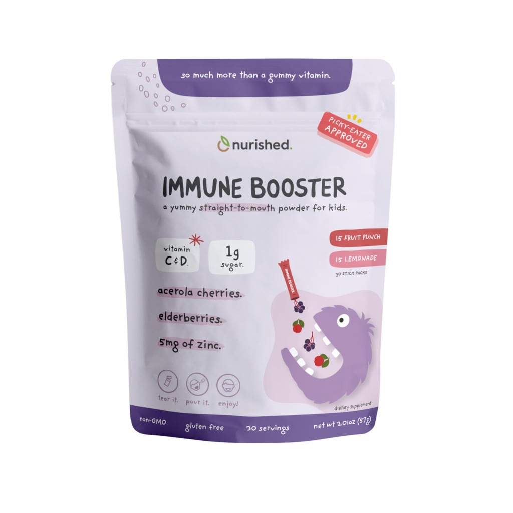 Anak-anak Ammune Booster dengan Elderberry, Acerola Cherry, Zinc, Vitamin C & D - Straight-to-Mouth Powder - 30 Hamba - 2 Flavors