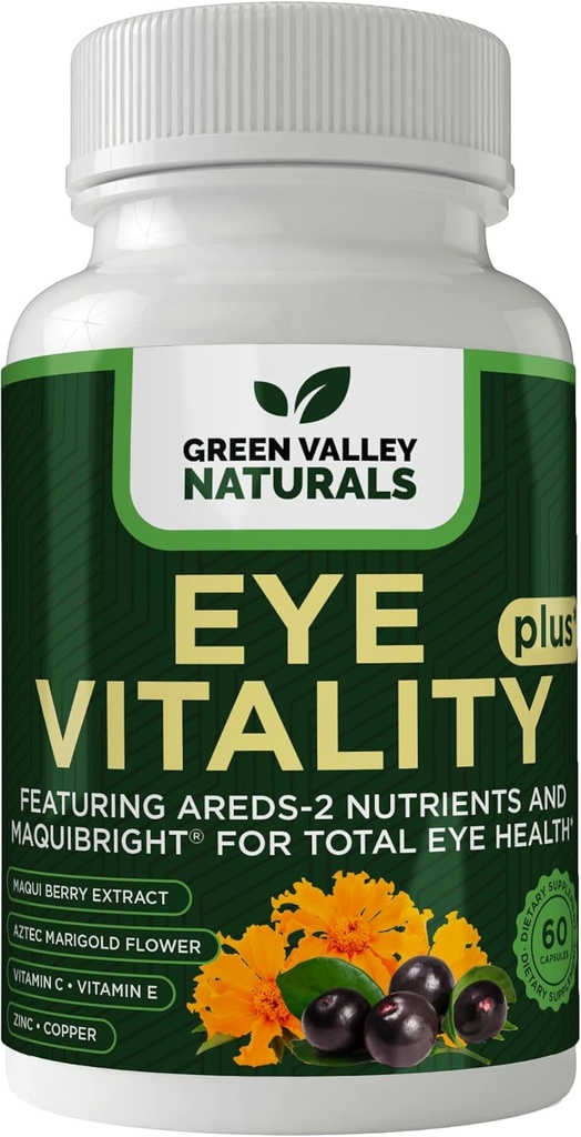 HIJAR VALLEY NATURALS Eye Plus Suplemen, dengan Auds-2 Nutrients, Maquibright, Marigold Flower, Vitamin C & E, Zinc, Copper, 60 Capsules (1)