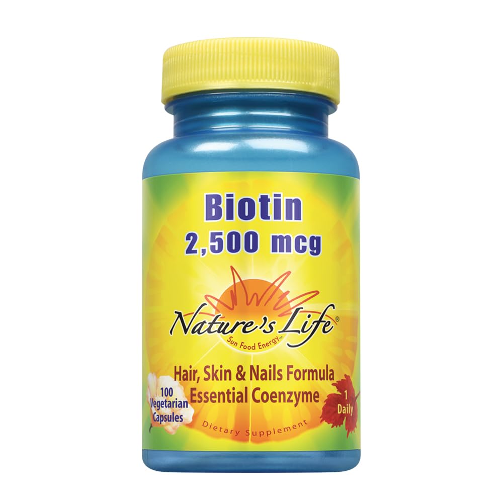 Nature 's Life Biotin 2500mcg 124; Heally Hair, Skin, Nail & Metabolism Dukung 128; Non-GMO 124; 100 Vegetable Capsules