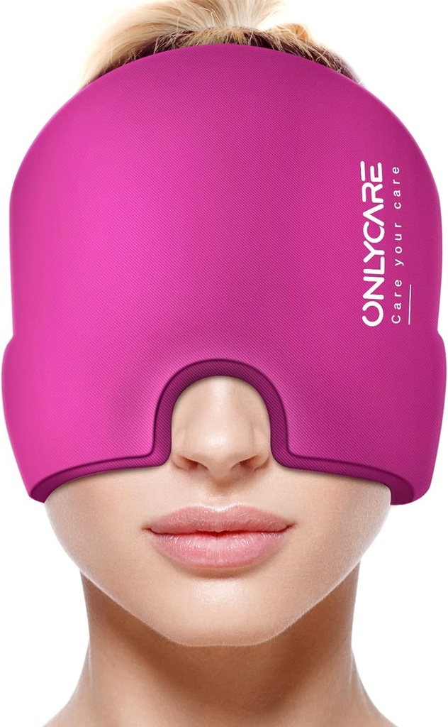 ONLYCARE Migraine Relief Cap, Upgraded Odorless Migraine Ice Head Wrap, Headache Reliche Hat for Migraine, Hot Pink