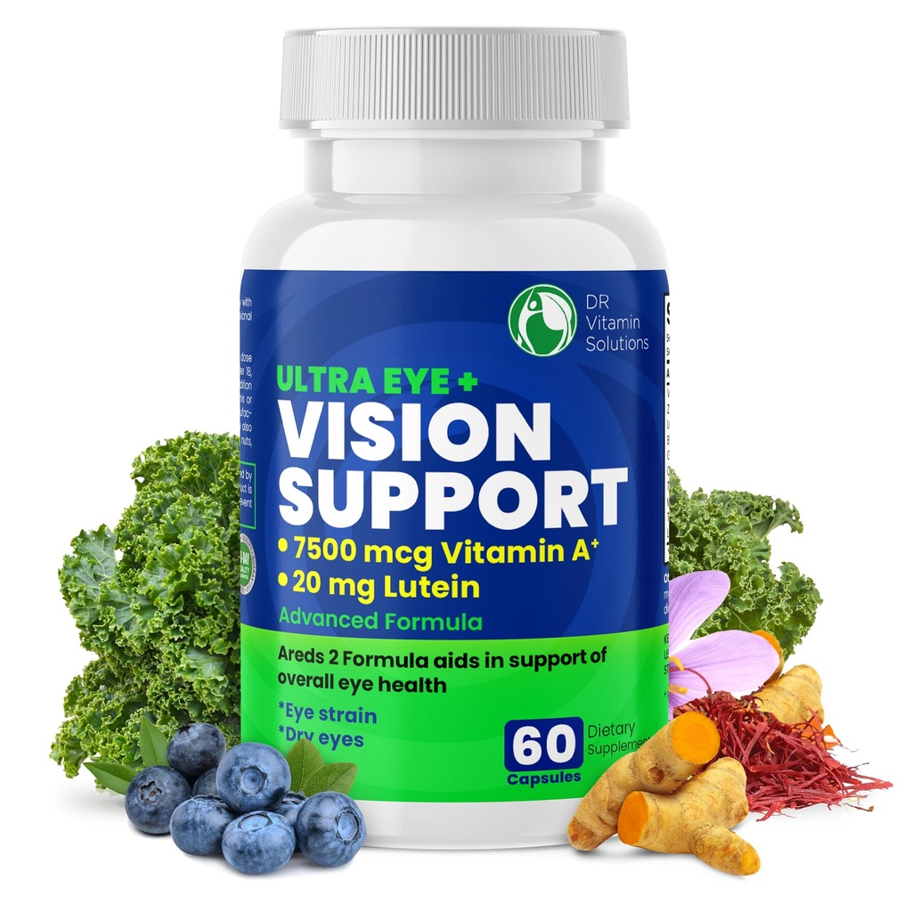 DR VITAMIN SOLUTIONS Vision Dukung Eye Vitamin for Macalar Health 124; Suplemen dengan Lutein, Zinc, Vitamin A & Bilberry Alar4; Areds 2 Formula untuk Red & Dry Eyes (1 Bottle, 60 Capsules)